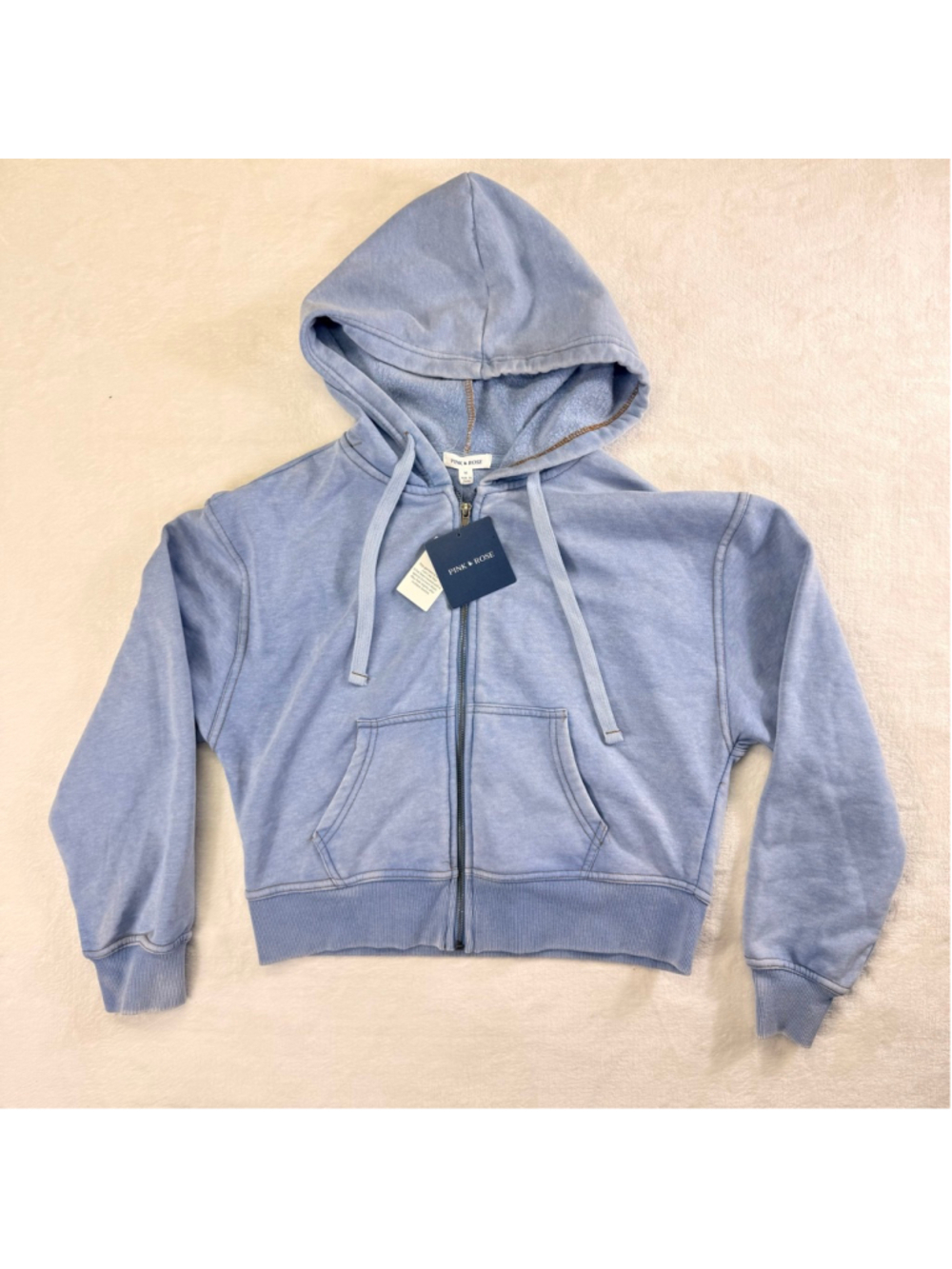 Juniors Pink & Rose Light Blue Full Zip Hoodie Medium Soft New